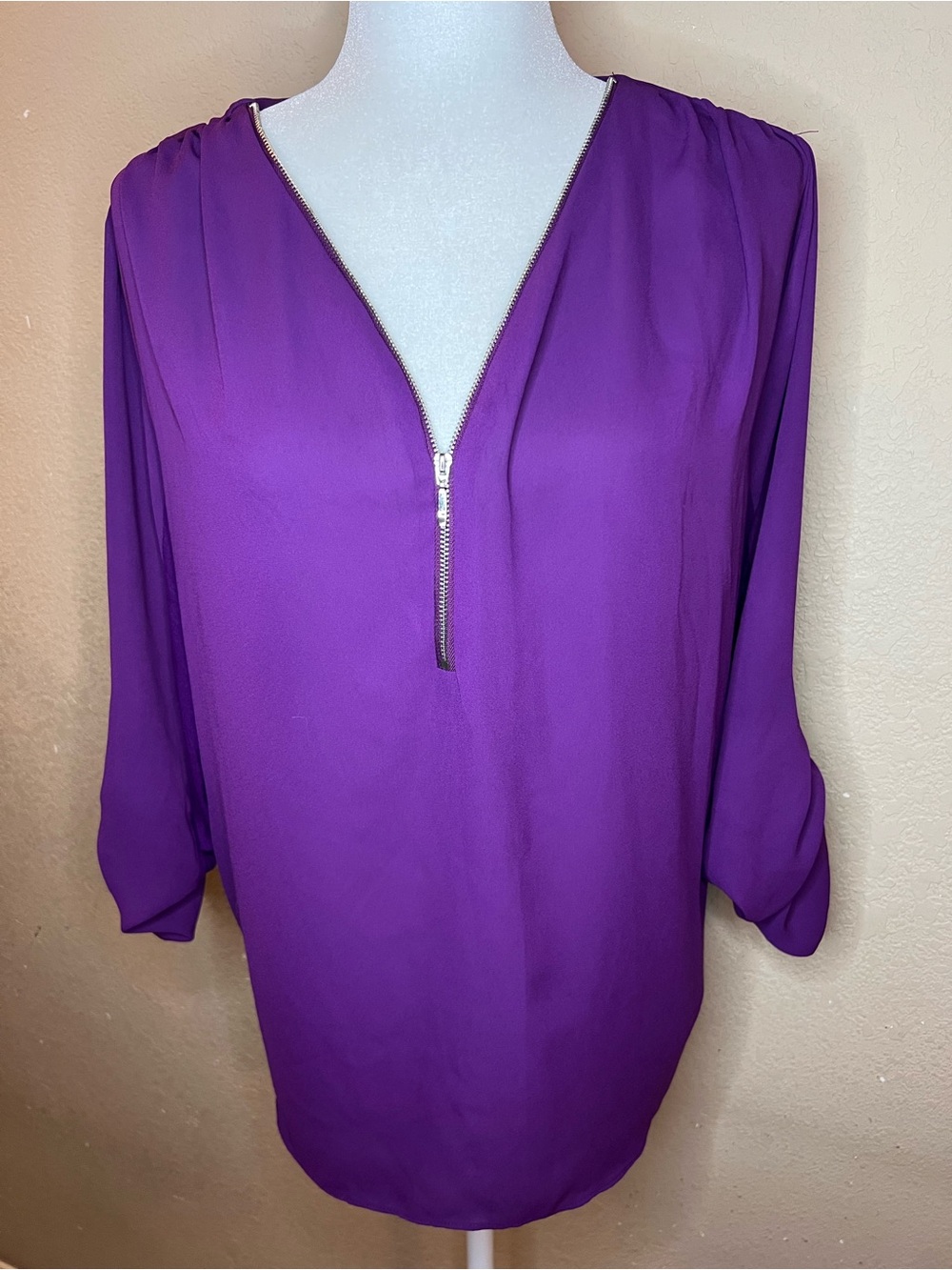 INC International Concepts Purple Zip-Neck Blouse